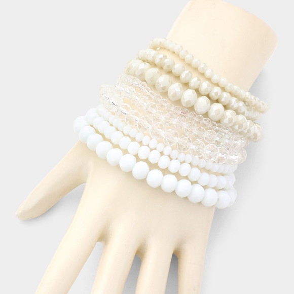 White Beaded 9 Piece Stacked Stretch Bracelets Fashion Jewelry Accessories - Picture 2 of 2